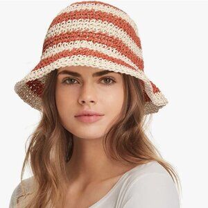 Straw Bucket Hats for Women, Striped Crochet Sun Hat, Foldable Floppy Beach Hat